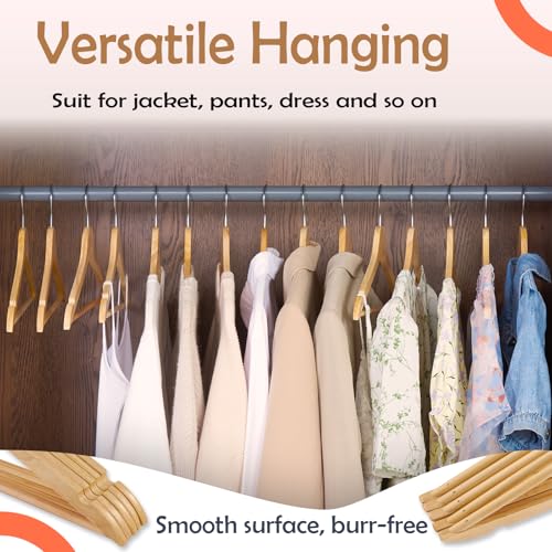 Solid Wooden Hangers 20 Pack, Wood Suit Hangers with Extra Smooth Finish, Precisely Cut Notches and Chrome Swivel Hook, Clothes Hangers for Shirt Coat Jacket Dress, Natural