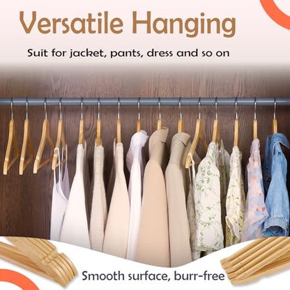 Solid Wooden Hangers 20 Pack, Wood Suit Hangers with Extra Smooth Finish, Precisely Cut Notches and Chrome Swivel Hook, Clothes Hangers for Shirt Coat Jacket Dress, Natural
