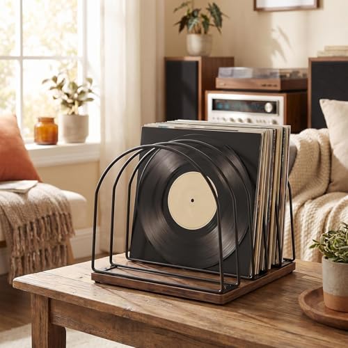 Wooden Vinyl Record Storage Holder | Record Stand Organizer for Vinyl Records & LPs, Magazine Holder, CD Storage, DVD Storage, CD Holder, Album Organizer Shelf