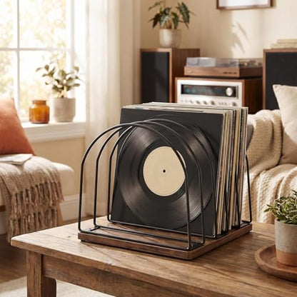 Wooden Vinyl Record Storage Holder | Record Stand Organizer for Vinyl Records & LPs, Magazine Holder, CD Storage, DVD Storage, CD Holder, Album Organizer Shelf