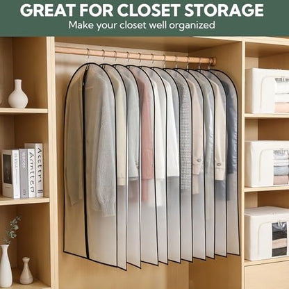 24 Pack Garment Bags for Hanging Clothes, 40" Clear PEVA Garment Bags with Zipper, Dustproof Clothes Covers for Suits, Shirts, Jackets and Dresses, Reusable Hanging Garment Bags for Closet Storage