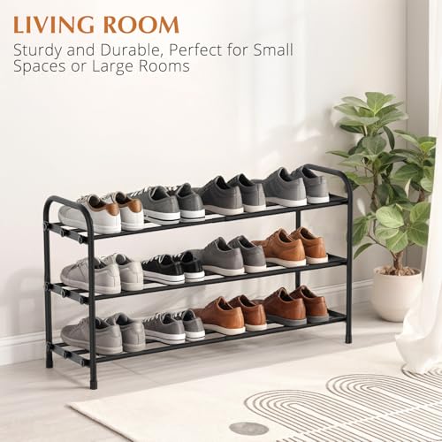INSMART 3-Tier Expandable Shoe Rack, Stackable and Adjustable Shoes Organizer Storage Shelf, Sturdy and Durable Metal Structure Free Standing Shoe Rack for Closet Entryway Doorway