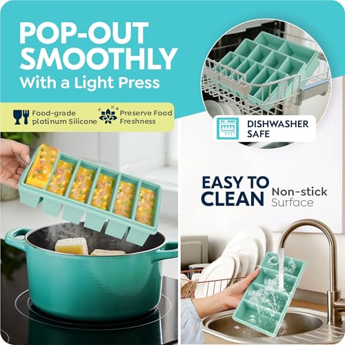 Silicone Freezer Trays with Lids, 2 Cup & 1 Cup & 1/2 Cup Soup Freezer Container Molds for Freezer - Leakproof, Dishwasher, Oven Safe, Ideal for Frozen Broth, Leftovers & Meal Prep, BPA Free 3 Pack
