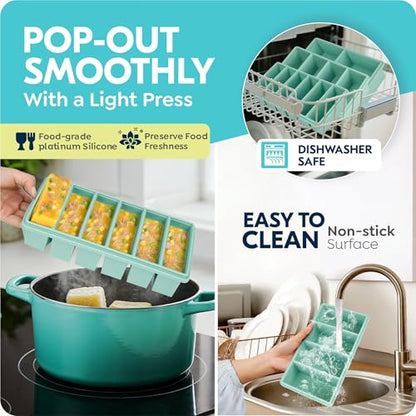 Silicone Freezer Trays with Lids, 2 Cup & 1 Cup & 1/2 Cup Soup Freezer Container Molds for Freezer - Leakproof, Dishwasher, Oven Safe, Ideal for Frozen Broth, Leftovers & Meal Prep, BPA Free 3 Pack
