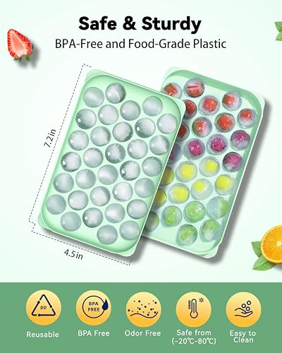 Mini Ice Cube Trays with Lid and Bin for Freezer, Round Ice Balls, 0.8 Inch | BPA-free mini round ice mold with storage bin for iced coffee, cocktails, soda, juice, home bars and small freezer storage
