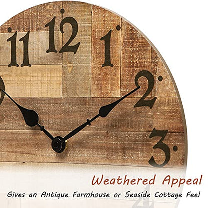 NIKKY HOME Rustic Small Wall Clock, 12 Inch Wooden Clocks Battery Operated | Farmhouse Brown Wood MDF Silent Non Ticking Decorative Country Cabin Clock for Kitchen, Living Room, Bedroom, Bathroom