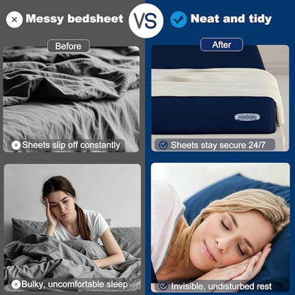 4 Pack No Clip Bed Sheet Holders, No Lift Mattress, Universal Fit White | One-Time Install, Keep Sheets Firm & Tight, Fit Twin Queen King White