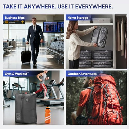 Travel Vacuum Bags with Pump, Compression Bags, Waterproof & Reusable Nylon Vacuum Travel Kit, Portable Space Saver Storage Bags with Wireless Vacuum Pump for Carry-On Backpack & Suitcase, 2 Pack