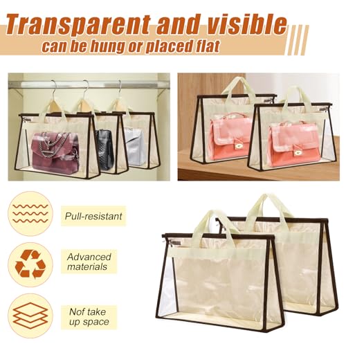 2 Pack XL Size Clear Handbag Storage Organizer | Handbag Dust Bags,Clear Purse Storage Organizer for Closet,with Zipper and Handle