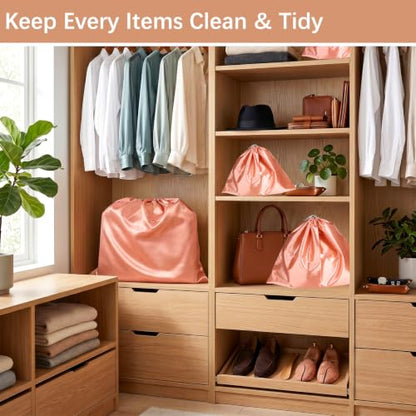 10Pcs Dust Bags for Handbags and Purses,Silk Dust Cover Storage Bag | Drawstring Purse Dust Bag Organizer,Travel Storage Pouch for Handbag Purse Shoes Boots,3 Sizes(Pink)