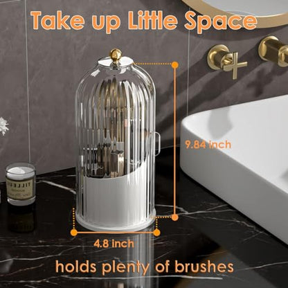 YOOLENS Makeup Brush Holder with Lid 360 Rotating Clear Dustproof Make Up Organizers for Vanity Bathroom Countertop, Transparent | with Lid