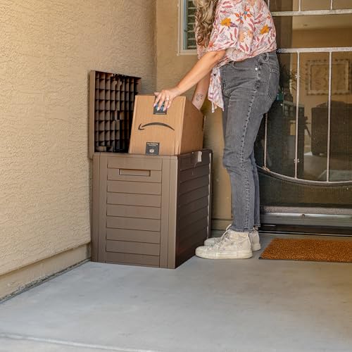 IRIS USA 35 Gallon Outdoor Deck Box, Lockable, Weather-Resistant, Brown | UV-Protected, Waterproof Resin, Patio Storage for Cushions, Garden Tools & Packages