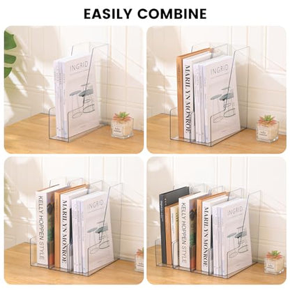 Vertical File Holder, Clear PET Desk Organizer and Storage Bins Holding for Magazines, Binders, Notebooks, Envelopes, Multi-purpose Plastic Document Organizer for Home Office, 4 pack