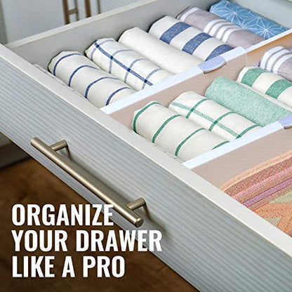 Adjustable Deep Drawer Divider – 5" Tall, Expandable 13-22", 5-Pack, Non-Slip Drawer Dividers for Clothes, Dresser, Kitchen & Office Organization (White)
