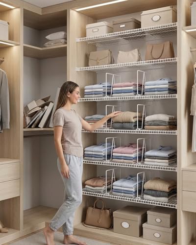 8 Pack Wire Shelf Dividers for Closet, 12 x 12in, Bright White | Rust-Resistant Coated Metal Dividers, Install Tool-Free, Closet Shelf Divider for Wire Shelves and Storage