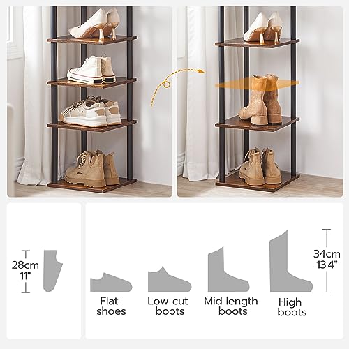 HOOBRO Vertical Shoe Rack, 8-Tier Narrow Shoe Shelf, Shoe Storage Organizer for Small Space, 11" L x 11" W x 53" H, Closet, Entryway, Hallway, Bedroom, Rustic Brown and Black BF22XJ01