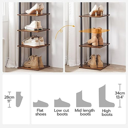 HOOBRO Vertical Shoe Rack, 8-Tier Narrow Shoe Shelf, Shoe Storage Organizer for Small Space, 11" L x 11" W x 53" H, Closet, Entryway, Hallway, Bedroom, Rustic Brown and Black BF22XJ01