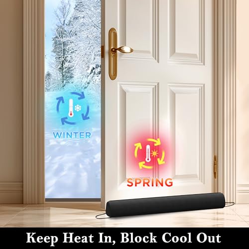 Door Draft Stopper with Removable Washable Cover, 38", Black | Weighted Gap Filler, Blocks Hot and Cold Air, All-Season Seal, Easy Install, Noise & Wind Blocker, Home Essentials
