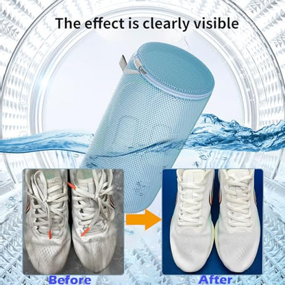 Shoe Washing Machine Bag, Laundry Bag for Sneaker, Blue, 8x15, 2Pcs | Shoe Washing Bag for Footwear, Trainers, Tennis, Slippers, Building Blocks, Sandwish Mesh, Travel, Divided, Prevent Tangling