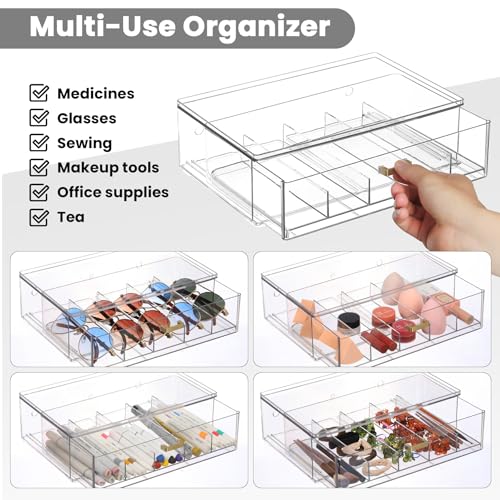 LALOBLUE Clear Acrylic Sunglasses Organizer, Stackable Eyeglass Storage Case with Gold Handles, Glasses Display Holder