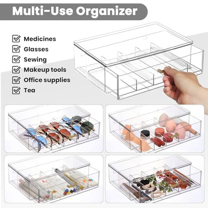 LALOBLUE Clear Acrylic Sunglasses Organizer, Stackable Eyeglass Storage Case with Gold Handles, Glasses Display Holder