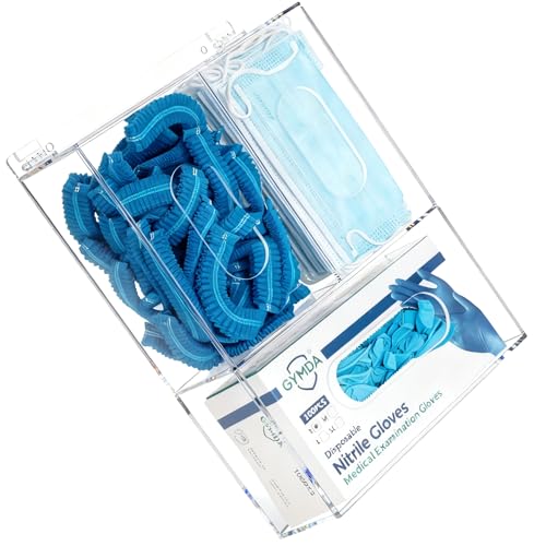 SEANADO Acrylic Disposable Glove Box Face Mask Dispenser Holder Triple Glove Rack Hairnet Tissue Napkin Dispenser with Lid for Wall Mount Organizer for Food Service, Lab, Medical Office, Clear