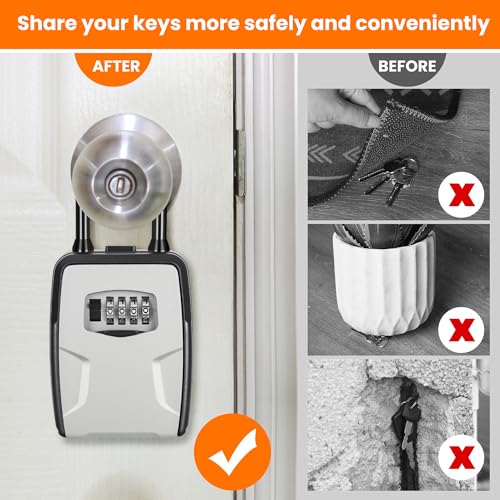 Fayleeko Portable Key Lock Box, Lock Box Wall Mounted for House Key, Car Keys, 6 Key Capacity, Weatherproof Resettable Code (Grey, 1)
