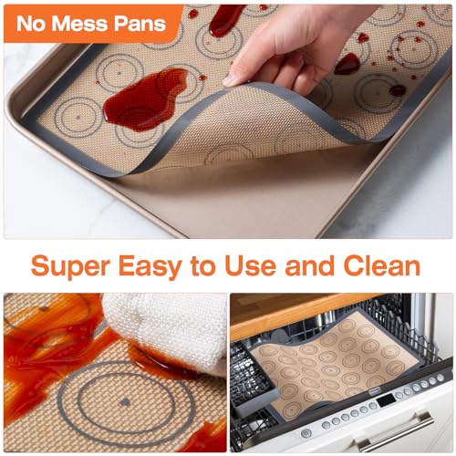 Macaron Silicone Baking Mats Kit (16pcs set) Macaroon Baking Mat Set of 2 Half Sheet Macaron Silicone Mat Nonstick Macaron Mat Sheet,6 Piping Tip,2 Piping Bag with 3 Bag Tie,2 coupler