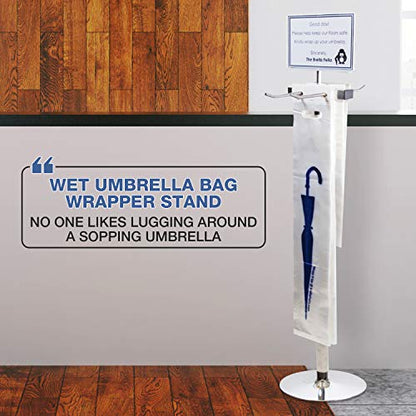 Umbrella Bag Wrapper Station with Sign Frame - Wrap Umbrellas for Rain - Be Safe, Wrap it up! - 200 Long Bags Included
