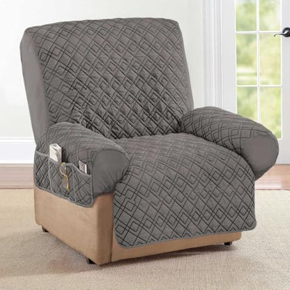 Collections Etc Diamond-Shape Quilted Stretch Recliner Cover with Storage Pockets and Elastic Straps - Furniture Protector | Storage Pockets and Elastic Straps - Furniture Protector
