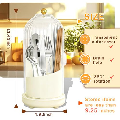 Kitchen Utensil Holder with Sliding Lid and Draini... (White | Plastic)