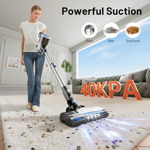 VIPSUN Cordless Vacuum Cleaners for Home, 40KPA, 50Mins, Self-Standing | Stick Vacuum Cordless Rechargeable with LED Screen for Pet Hair, Carpet, Hardwood Floor, Lightweight Vacuum suitable for dorm