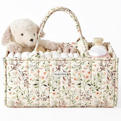 Blissful Diary Floral Diaper Caddy Organizer, Stylish Nursery Storage Basket, Diaper Bag,Gift for Baby Shower, Baby Registry Must Have, Newborn Essentials, Pastoral Daisy