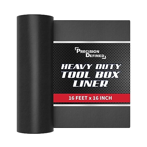 Precision Defined Toolbox Liner Non-Slip Tool Drawer Liner 16ft x 16" Black | Shelf Liner Memory-Foam, Toolbox Liner, Non Slip Tool Box Mat, Washable Tool Box Drawer Liner for Shelf, Cabinet & Workbench