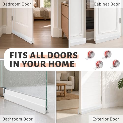 4 Pack Door Draft Stopper, 2" W x 39" L Silicone Door Sweep, White | Self Adhesive Weather Stripping for Interior Exterior Doors, Garage Window Noise Blocker, Cold Air Insulation Draft Guard