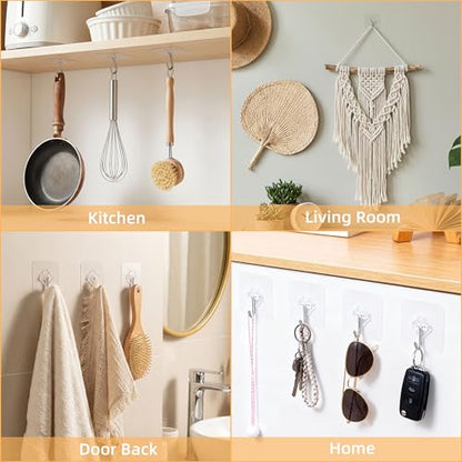 DKHDBD Adhesive Wall Hooks 50 Pack Heavy Duty Stainless Waterproof | Rustproof Clear Self-Adhesive for Bathroom, Kitchen, Office, Outdoor, Wardrobe