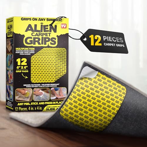 Alien Grip Rug Gripper Carpet Tape - 12pcs, 4x4 in... (Yellow | Plastic)
