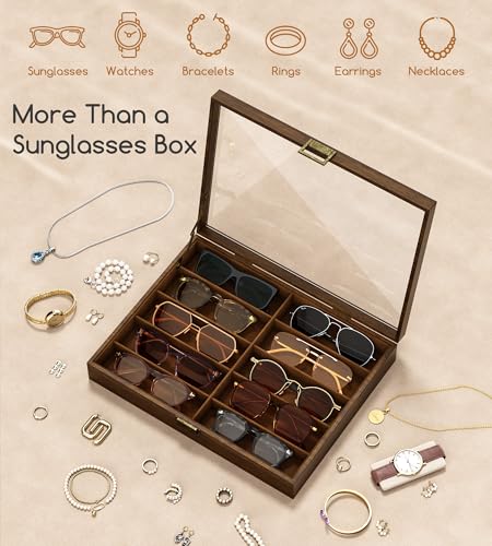 NEWLOOP 10/20/30 Wooden Pattern Sunglass Organizer Multiple Pairs of Eyeglass Ultra-thin Frame Storage Box for Women Men