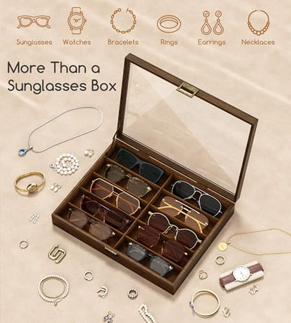 NEWLOOP 10/20/30 Wooden Pattern Sunglass Organizer Multiple Pairs of Eyeglass Ultra-thin Frame Storage Box for Women Men