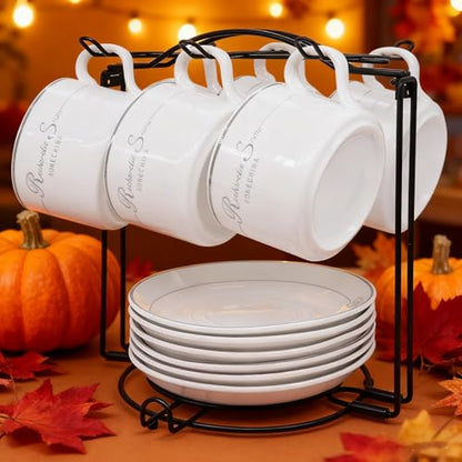 Coffee Cup Holder,Foldable Metal Tea Cup Holder for Cup,Saucers & Spoons | Storing and Displaying Cups,for Countertop,Sturdy & Rust-Resistant,Space Saving,Easy Assembly,Home Decor & Organizer