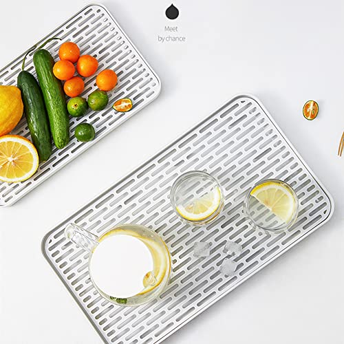 Cup Drying Rack & Dish Drying Tray, Drain Board for Small Kitchen Sink, Dish Drain Tray Large Enough for Counter or Coffee Table, Big White Dish Drying Mat
