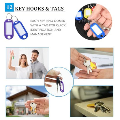 Portable Zippered Key Organizer, Waterproof Fireproof Key Case with 12 Key Hooks and Tags,Portable Key Storage for Rental Management Real Estate Sales Hotel Executives and Car Service (12 keys)