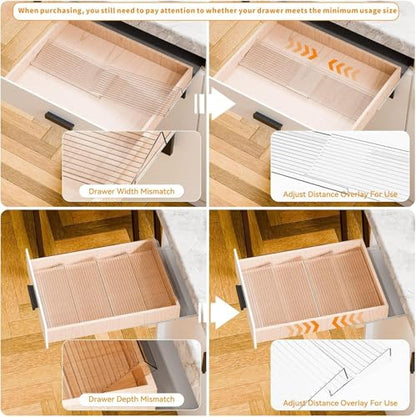 8 Pack Adjustable In Drawer Spice Organizer - Expandable From 11'' to 22'' - Acrylic Drawer Seasoning Organizer,Clear Spice Organization Tray for Cabinet Drawers Condiment,Nail Polish and Jar
