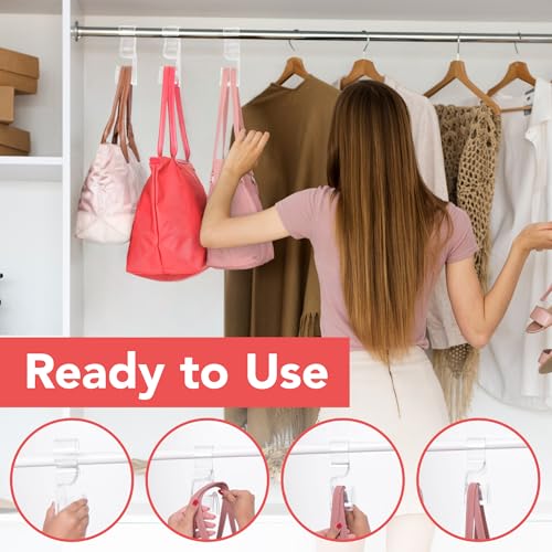 Clear Purse Hanger Closet 3 Pack, Acrylic Purse Hooks for Closet | Acrylic Purse Hooks, Space Saving Storage, Closet Purse Organizer, Bag Hanger For Closet, Clean Display