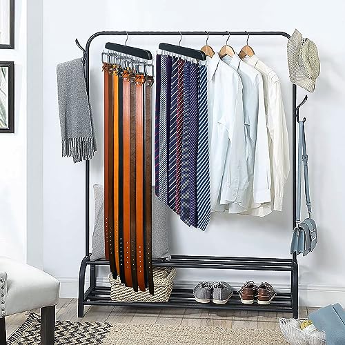Belt Hanger for Closet, Sturdy Wood Belt Rack Closet Accessories with 14 Hooks Belt Organizer for Closet Organizers and Storage Max 42 Belts-Black 2 Pack