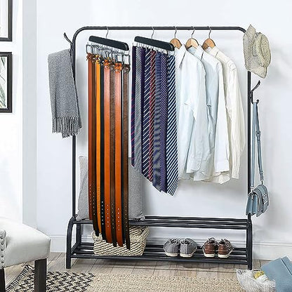 Belt Hanger for Closet, Sturdy Wood Belt Rack Closet Accessories with 14 Hooks Belt Organizer for Closet Organizers and Storage Max 42 Belts-Black 2 Pack