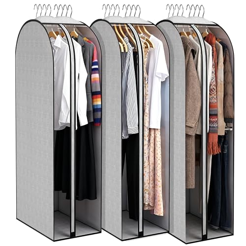 3 Pcs 10" Gusseted Garment Bags 40" & 50" PEVA Breathable Dust Cover | clothes storage bags,Garment Bags,Hanging Clothes Covers with Bedroom,Suits,Padded Clothes, Dress, Shirts, Sweaters, Keep Dry