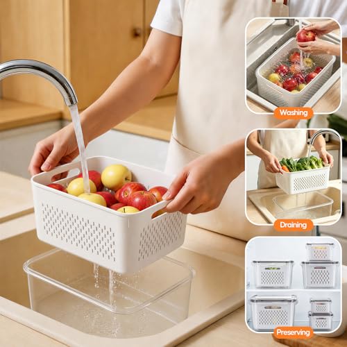 Fruit Storage Containers for Fridge, 3 Pack Plastic Food Storage Container