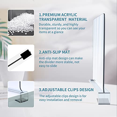 Acrylic Shelf Dividers, 12 Pack Clear Organizers for Closet Organization | Clear Shelf Separators for Clothes and Purses, Wood Shelves Organizer in Bedroom, Kitchen, Office, Cabinets, Bathroom Storage