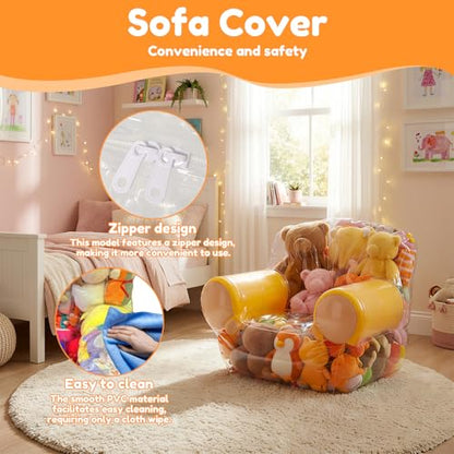 Clear Stuffed Animal Storage Chair Cover for Kids, 180L Large Thickened PVC Bean Bag Cover with Zipper, Waterproof Plush Storage Organizer and Seat, Beanbag Chair for Playroom